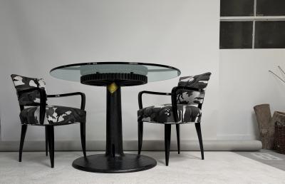 Industrial Pedestal Table with Glass Top