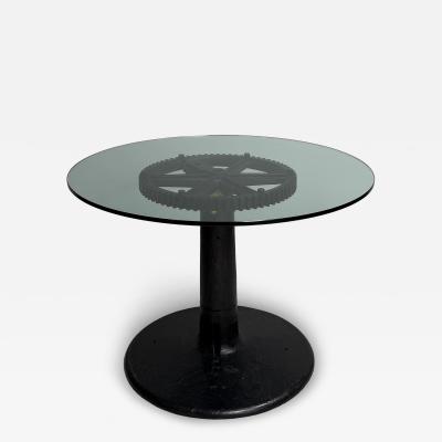 Industrial Pedestal Table with Glass Top