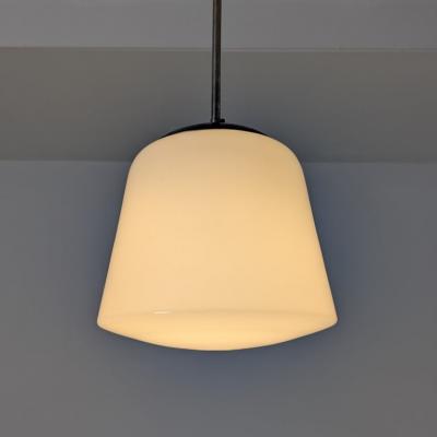 Industrial Style Pendant in Nickled Brass White Opal Glass Melva 1950s