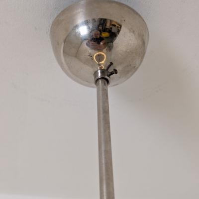 Industrial Style Pendant in Nickled Brass White Opal Glass Melva 1950s