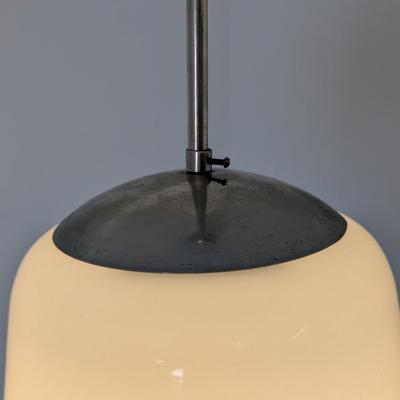 Industrial Style Pendant in Nickled Brass White Opal Glass Melva 1950s