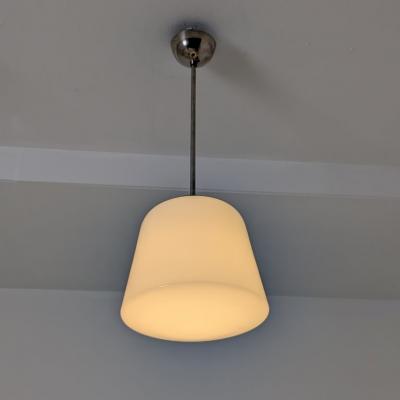 Industrial Style Pendant in Nickled Brass White Opal Glass Melva 1950s
