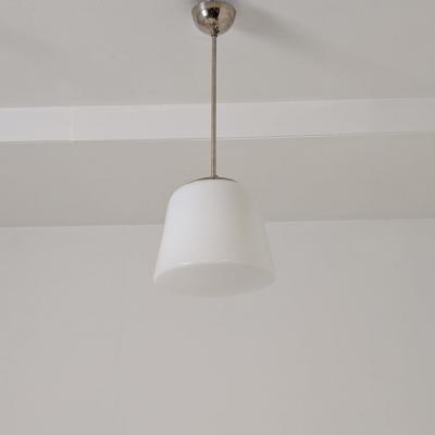Industrial Style Pendant in Nickled Brass White Opal Glass Melva 1950s