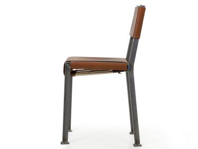 Industrial Welded Steel and Leather Accent Side Chair