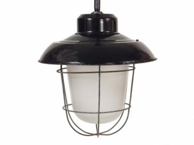 Industrial black enamel cage and glass globe lights 