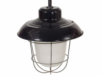 Industrial black enamel cage and glass globe lights 