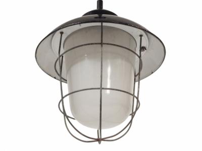 Industrial black enamel cage and glass globe lights 