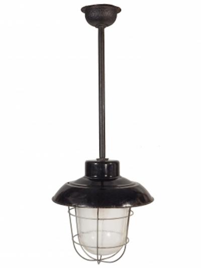 Industrial black enamel cage and glass globe lights 