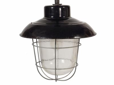 Industrial black enamel cage and glass globe lights 
