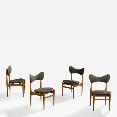 Inge Luciano Rubino Dining Room Chairs with Oak and Fabric Denmark 1960s