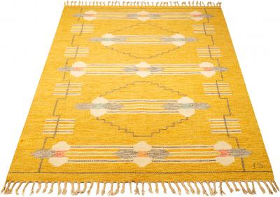 Ingegerd Silow Yellow Flat Weave Rug by Ingegerd Silow Sweden 1960s