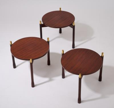Ingeniously Designed Set of Three Stackable Rosewood Side Tables Italy 1960s