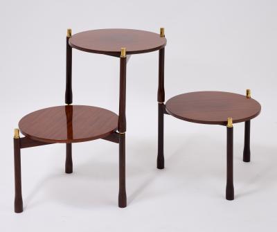 Ingeniously Designed Set of Three Stackable Rosewood Side Tables Italy 1960s