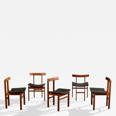 Inger Klingenberg Dining Room Chairs with Teak and Leather Denmark 1960s