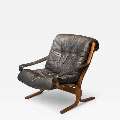 Ingmar Relling Ingmar Relling Westnofa Brown Leather Bentwood Lounge Chair Norway 1960s