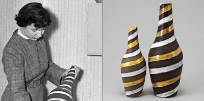 Ingrid Atterberg Ingrid Atterberg for Upsala Ekeby Pair of Ceramic 1940s Lamps Signed