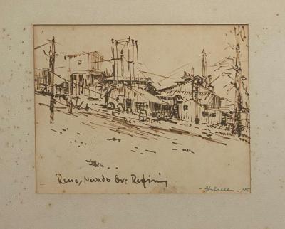 Ink on Paper Drawing Reno NV Ore Refining American