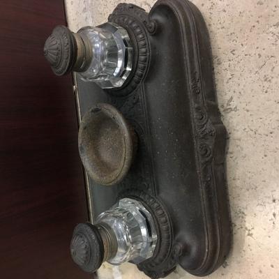 Inkwell Early 20th Century Clear Glass Inkwells Wood Base