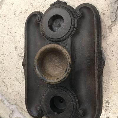 Inkwell Early 20th Century Clear Glass Inkwells Wood Base