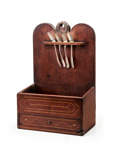 Inlaid Walnut Hanging Spoon Rack with Drawer
