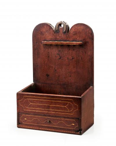 Inlaid Walnut Hanging Spoon Rack with Drawer