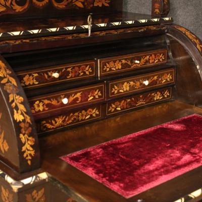 Inlaid roll top bureau in Napoleon III style
