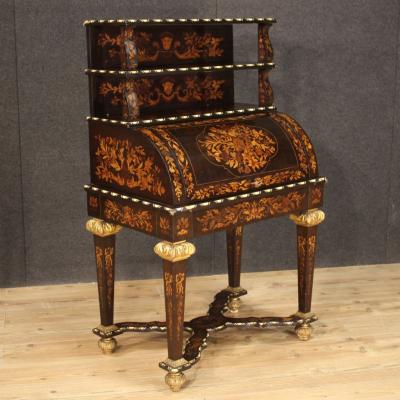 Inlaid roll top bureau in Napoleon III style