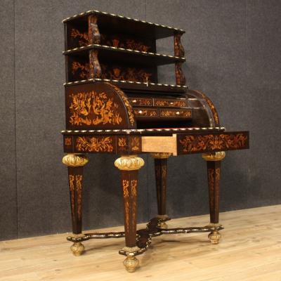 Inlaid roll top bureau in Napoleon III style