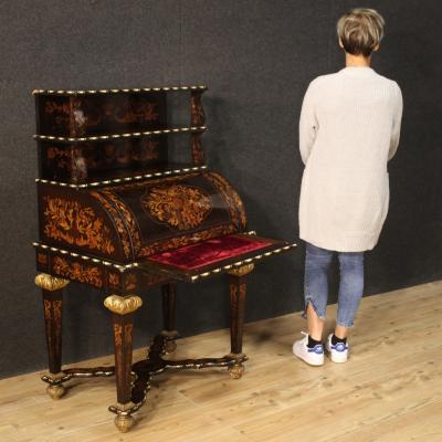Inlaid roll top bureau in Napoleon III style