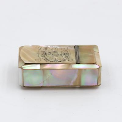 Inscribed Mother of Pearl Snuff Box with Hinged Lid English Circa 1890