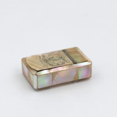 Inscribed Mother of Pearl Snuff Box with Hinged Lid English Circa 1890