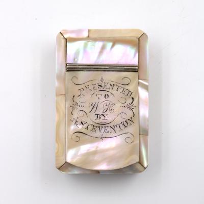 Inscribed Mother of Pearl Snuff Box with Hinged Lid English Circa 1890