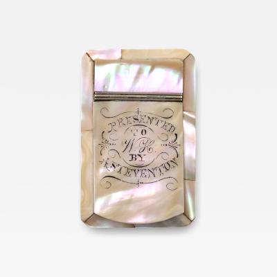 Inscribed Mother of Pearl Snuff Box with Hinged Lid English Circa 1890