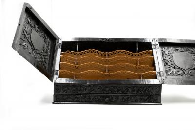 Intricately Carved Solid Ebony Anglo Indian Stationery Box Circa 1850