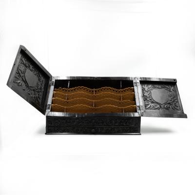 Intricately Carved Solid Ebony Anglo Indian Stationery Box Circa 1850