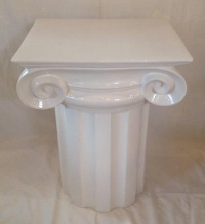 Ionic Column White Ceramic Mid Century End Table or Pedestal