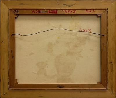 Irene Stry Vintage Irene Stry Still Life Painting with Harbor Scene Background