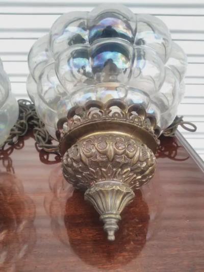 Iridescent Bubble Glass Swag Lamp