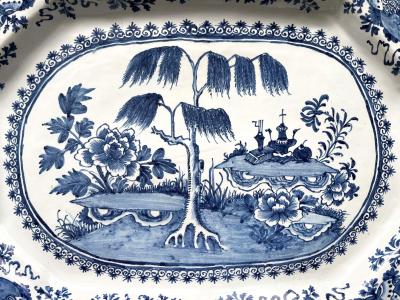 Irish Delft Blue and White Chinoiserie Platter of Massive Scale circa 1760