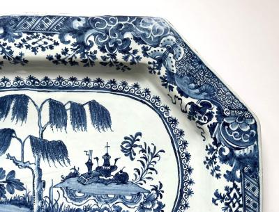 Irish Delft Blue and White Chinoiserie Platter of Massive Scale circa 1760