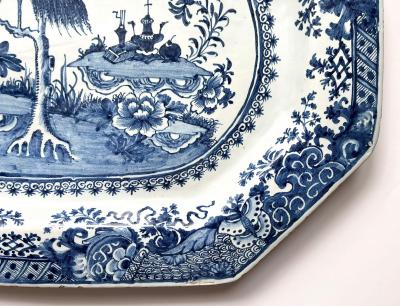 Irish Delft Blue and White Chinoiserie Platter of Massive Scale circa 1760