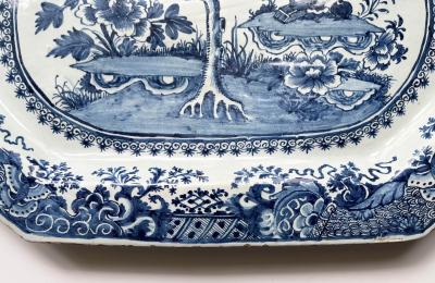 Irish Delft Blue and White Chinoiserie Platter of Massive Scale circa 1760