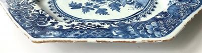 Irish Delft Blue and White Chinoiserie Platter of Massive Scale circa 1760