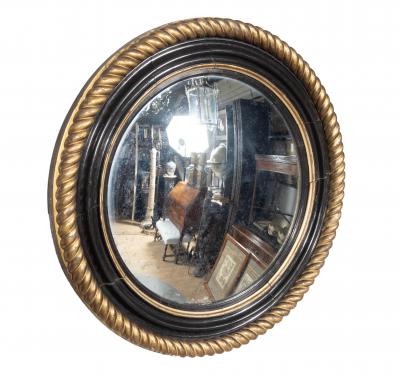 Irish Regency Giltwood And Ebonized Convex Mirror