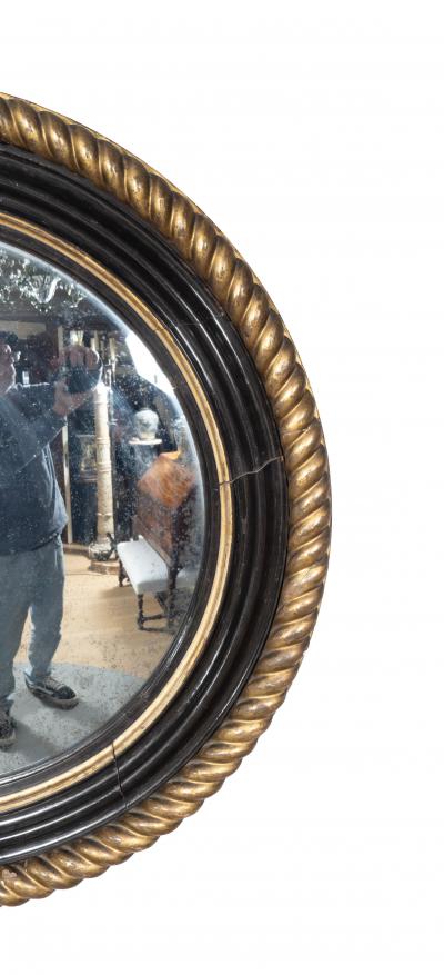 Irish Regency Giltwood And Ebonized Convex Mirror