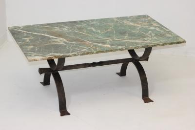 Iron Cocktail Table with a Cipollino Verde Marble Top 1935 France