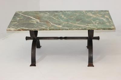 Iron Cocktail Table with a Cipollino Verde Marble Top 1935 France