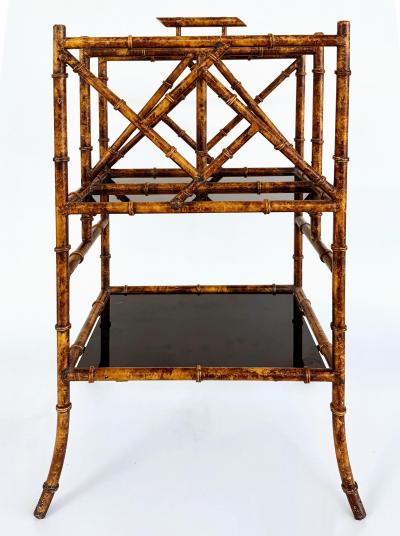 Iron Faux Bamboo Tortoise Shell Finish Magazine Rack Black Glass Shelves