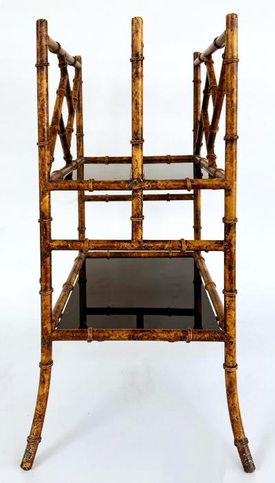 Iron Faux Bamboo Tortoise Shell Finish Magazine Rack Black Glass Shelves