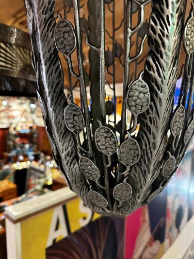 Iron Nickel Art Deco Hanging Light Fixture Floral French